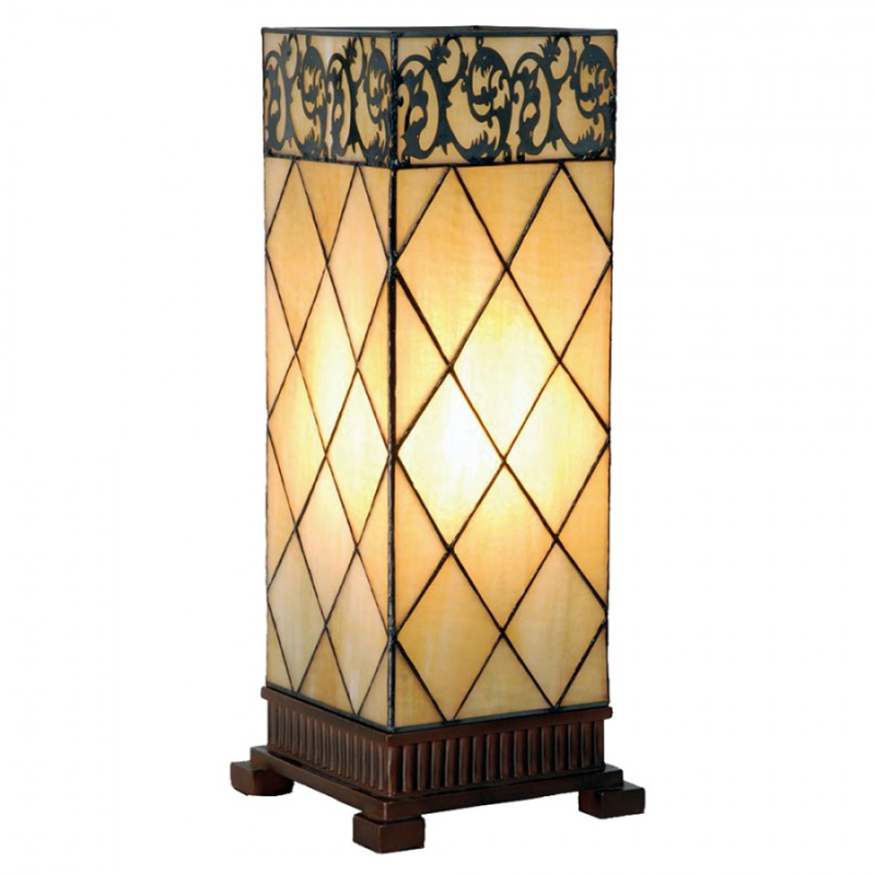 Osvětlení - Stolní lampa Tiffany Klaas-Jan béžovo hnědá v art deco stylu – 18x45 cm