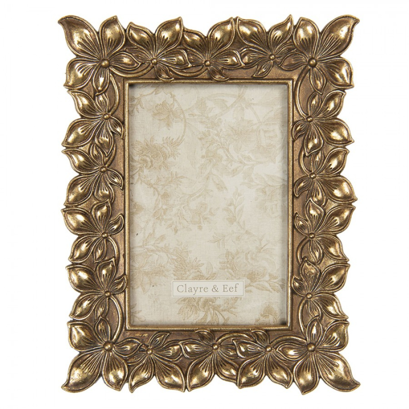 Doplňky a dekorace - Zlatý fotorámeček Jakob s květinovým dekorem – 10x15 cm