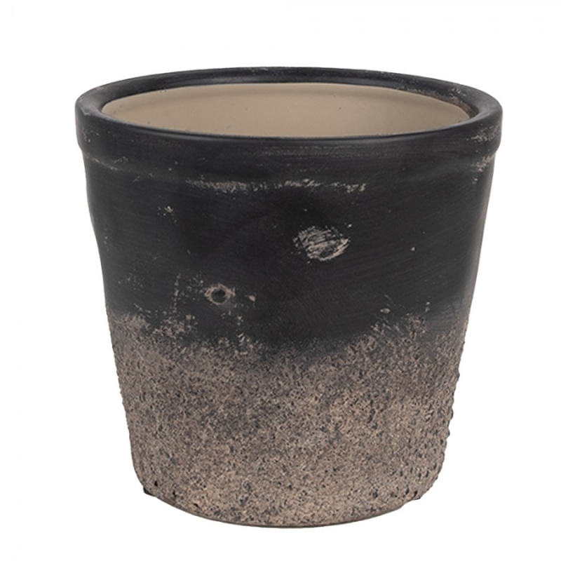 Doplňky a dekorace - Keramický obal na květináč černý s hnědým ombre Britt M - 15x14 cm