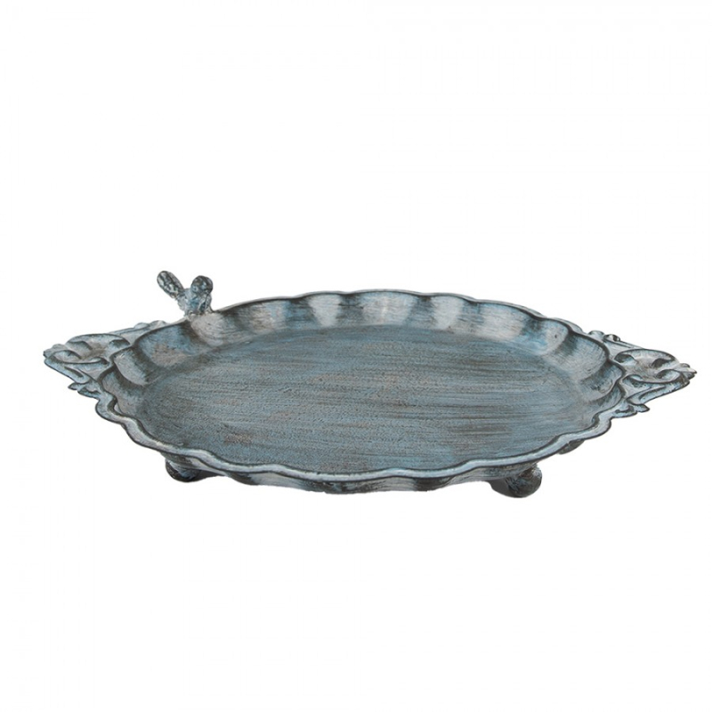 Zahrada a zvířata - Šedomodré pítko pro ptáčky z kovu – 37x29x5 cm