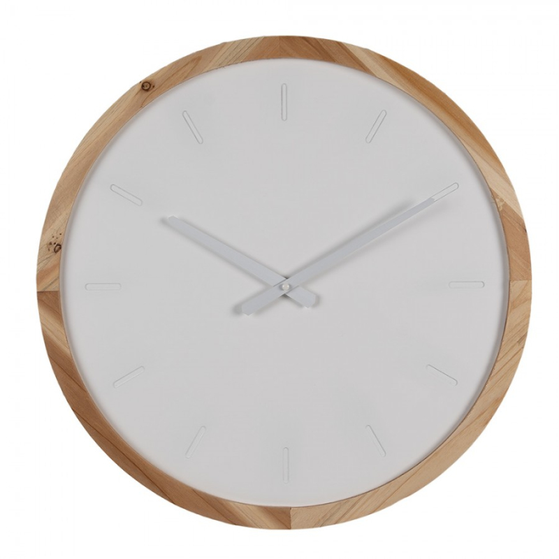 Doplňky a dekorace - Bílé minimalistické nástěnné hodiny s dřevěným rámem – 50 cm