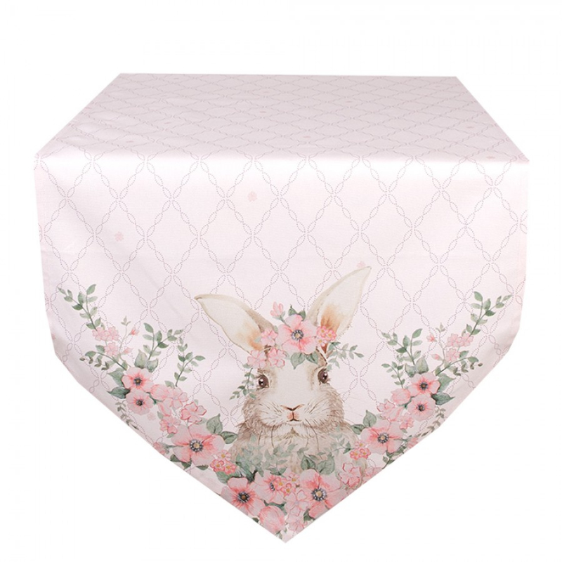 Textil - Růžový bavlněný běhoun se vzorem zajíčka Floral Easter Bunny – 50x160 cm