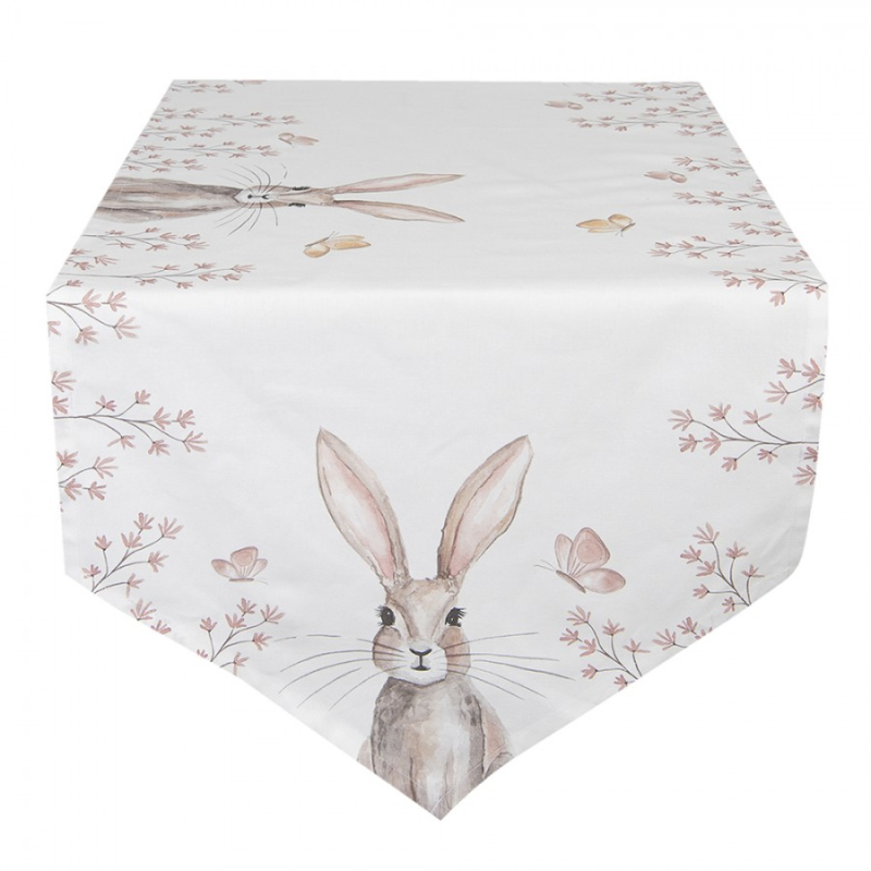 Textil - Bílý bavlněný běhoun se vzorem králíčka Rustic Easter Bunny – 50x160 cm