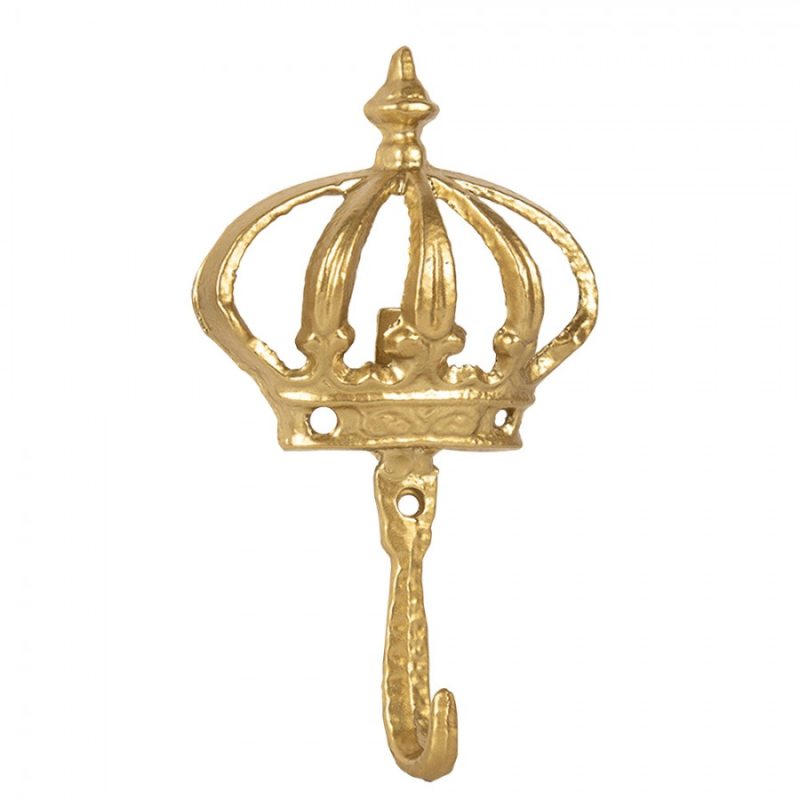 Doplňky a dekorace - Zlatý litinový nástěnný háček ve tvaru ozdobné královské koruny – 17 cm