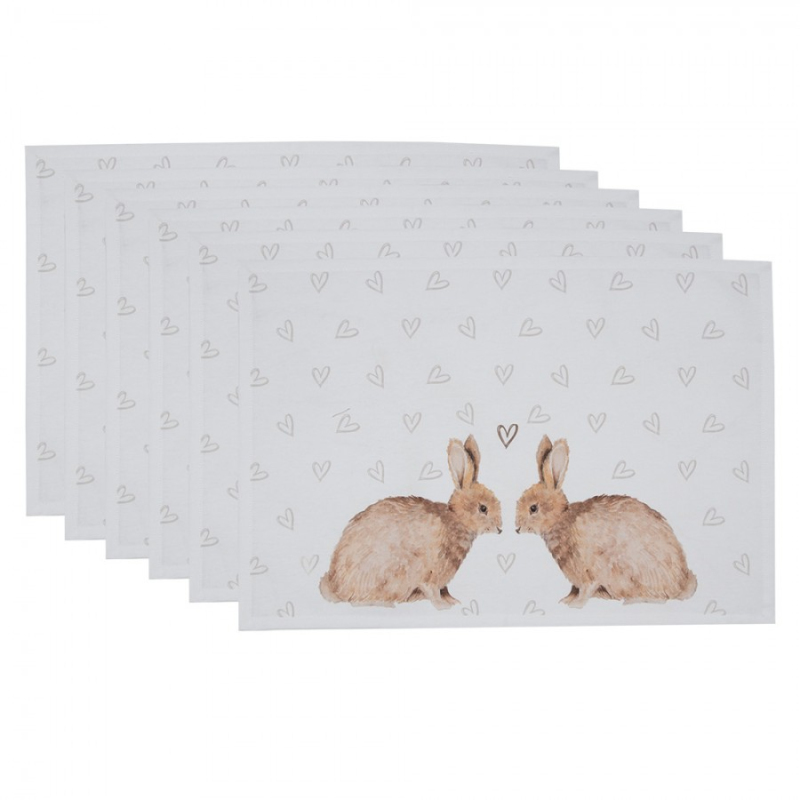 Textil - Sada 6 bavlněných prostírání se vzorem králíčků Bunnies in Love – 48x33 cm