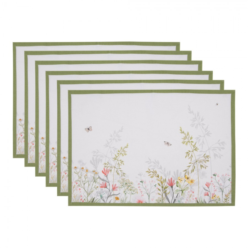 Textil - Sada 6 bavlněných prostírání se vzorem růžové hortenzie Vintage Grace – 48x33 cm