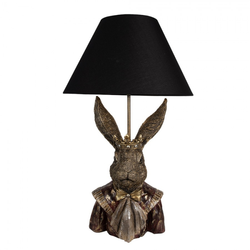 Osvětlení - Stolní lampa ve tvaru zajíce s korunou s černým stínidlem Antonius– 37x61 cm