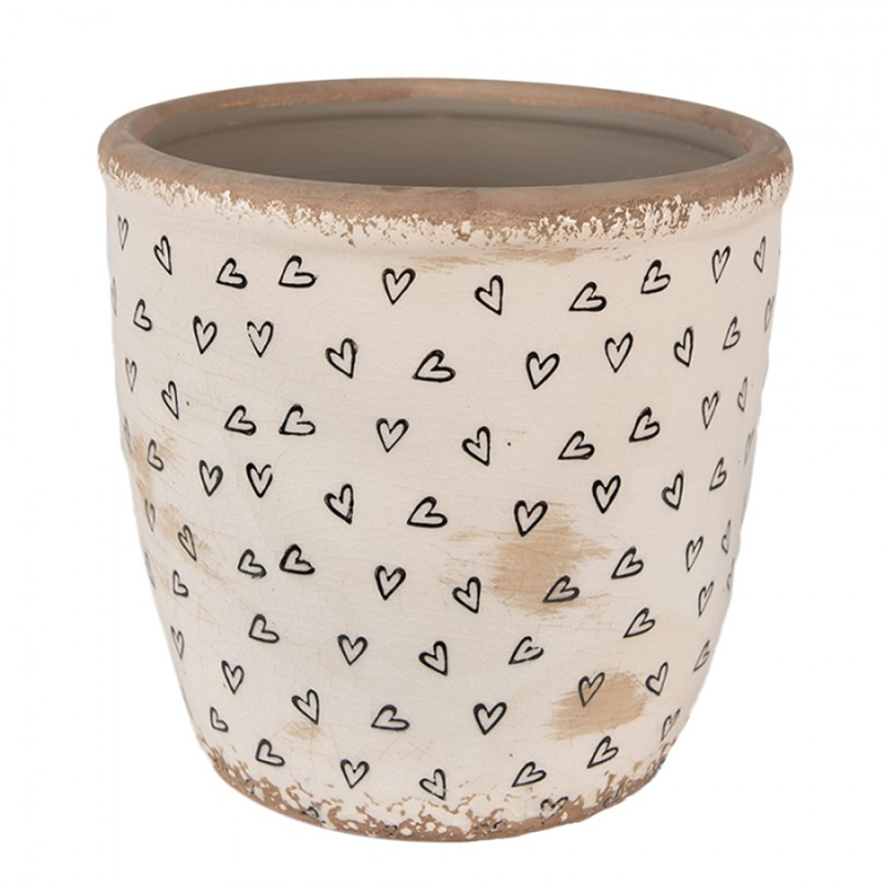 Doplňky a dekorace - Béžový keramický obal na květináč se obrysy srdíček Ankie – 16x16 cm