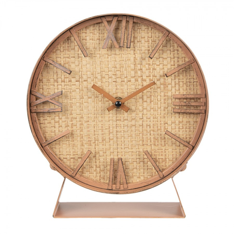 Doplňky a dekorace - Hnědé MDF stolní hodiny s římskými číslicemi – 24 cm