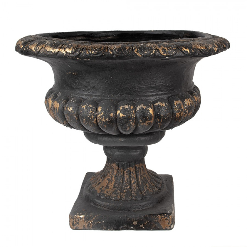 Doplňky a dekorace - Černý keramický obal na květináč se zlatým odřením na podstavci – 52x47 cm