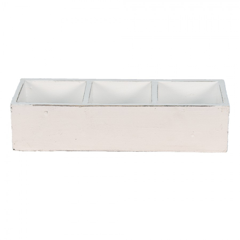 Doplňky a dekorace - Bílý dřevěný box se třemi přihrádkami – 33x12x7 cm