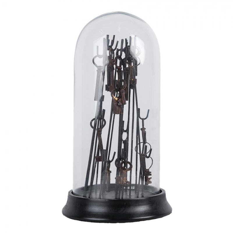 Doplňky a dekorace - Skleněný poklop s klíči na háčkách na černém dřevěném podnose – 18x36 cm