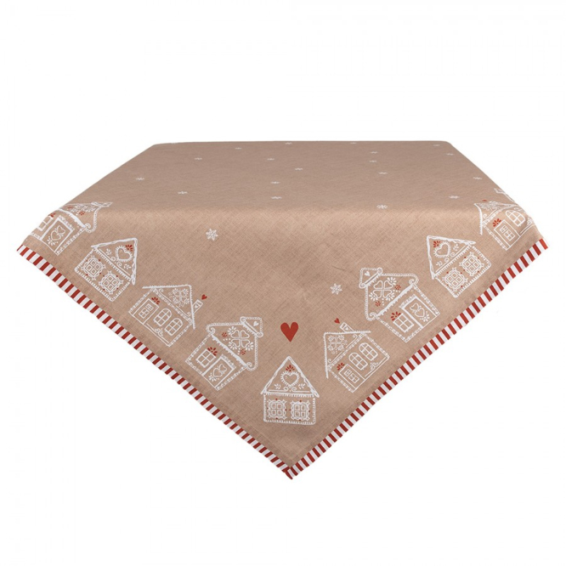 Textil - Hnědý bavlněný ubrus s motivem perníkových domečků Gingerbread Bliss – 100x100 cm