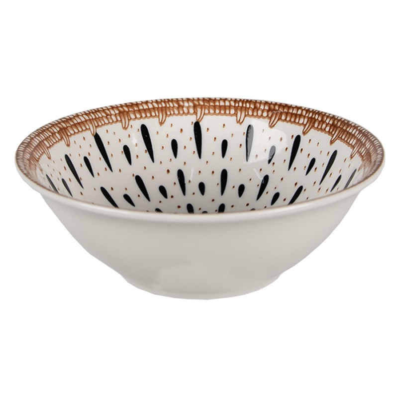 Kuchyně - Bílá keramická miska na polévku s kresbou černých kapiček – 300 ml