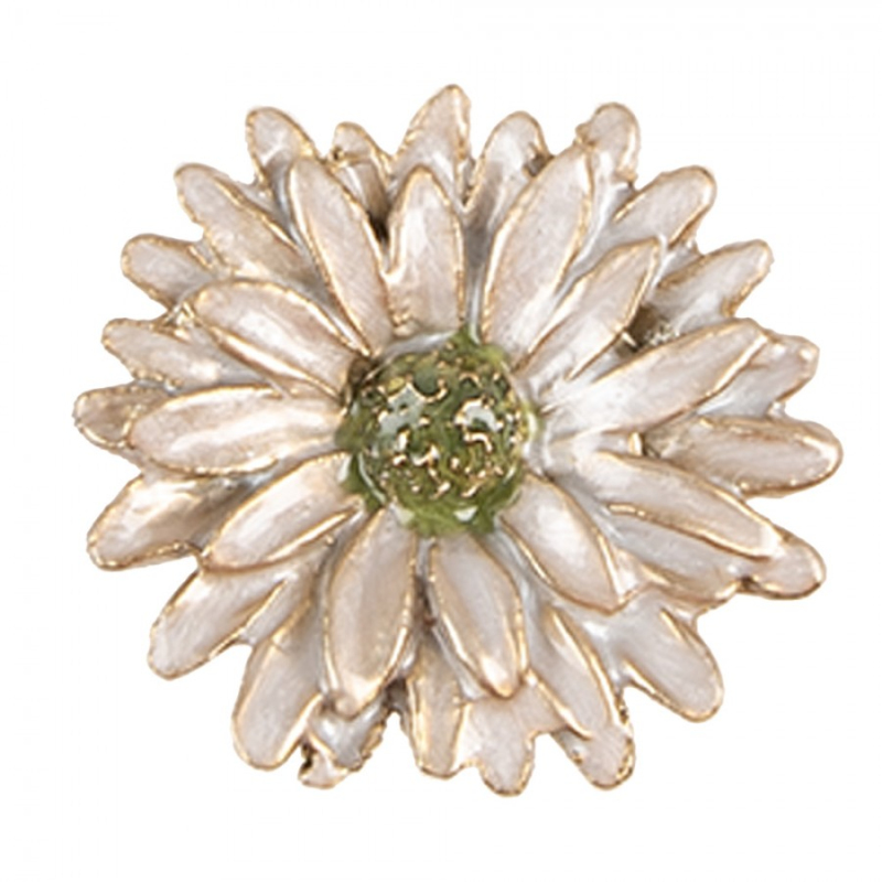 Doplňky a dekorace - Bílá kovová úchytka květina se zeleným středem Sibren – 4x3 cm