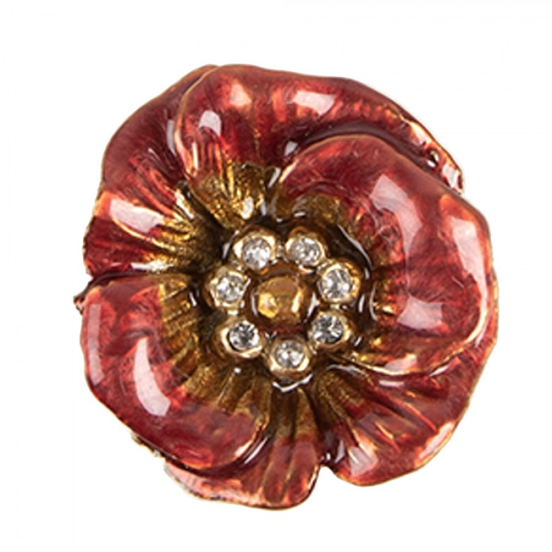 Doplňky a dekorace - Červená kovová úchytka květina se zlatým středem s kamínky Sibren – 4x3 cm