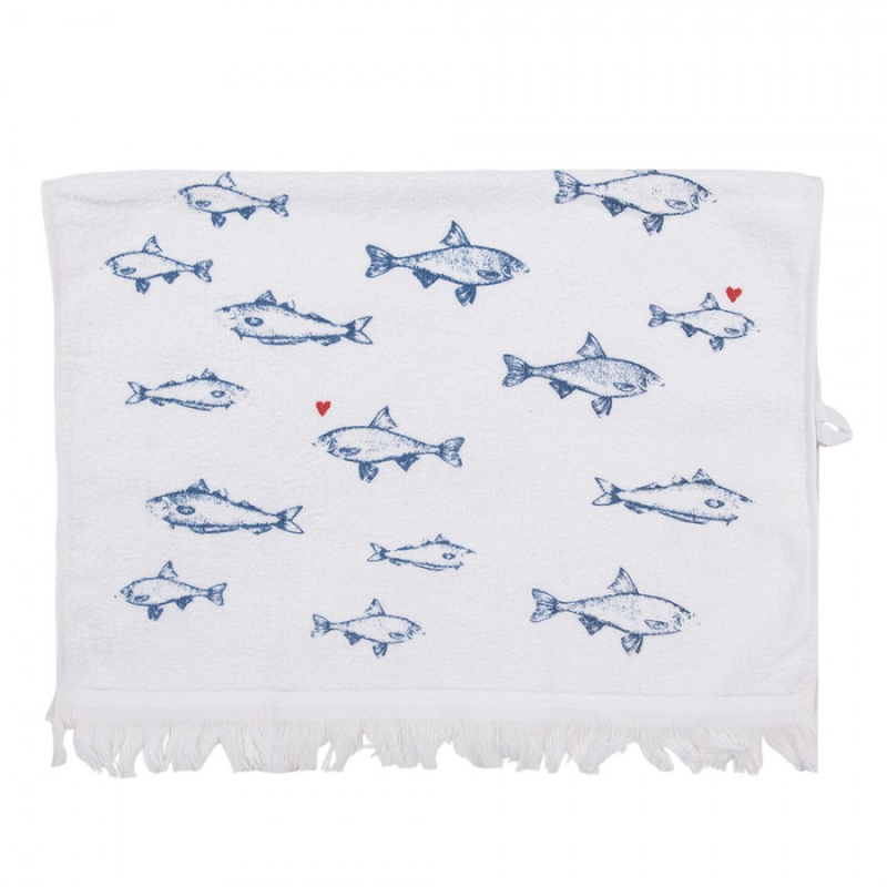 Textil - Bílý bavlněný ručník pro hosty s modrými rybičkami Sun Sea and Fish – 40x66 cm