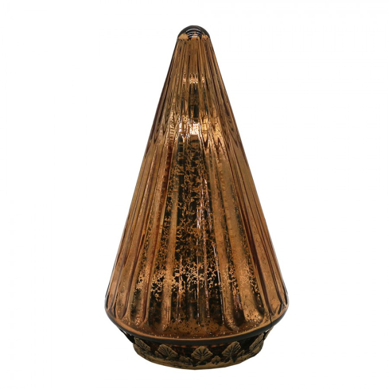 Doplňky a dekorace - Měděná skleněná vánoční dekorace s LED světlem vánoční stromeček s vlnitým povrchem Annuska – 11x19 cm