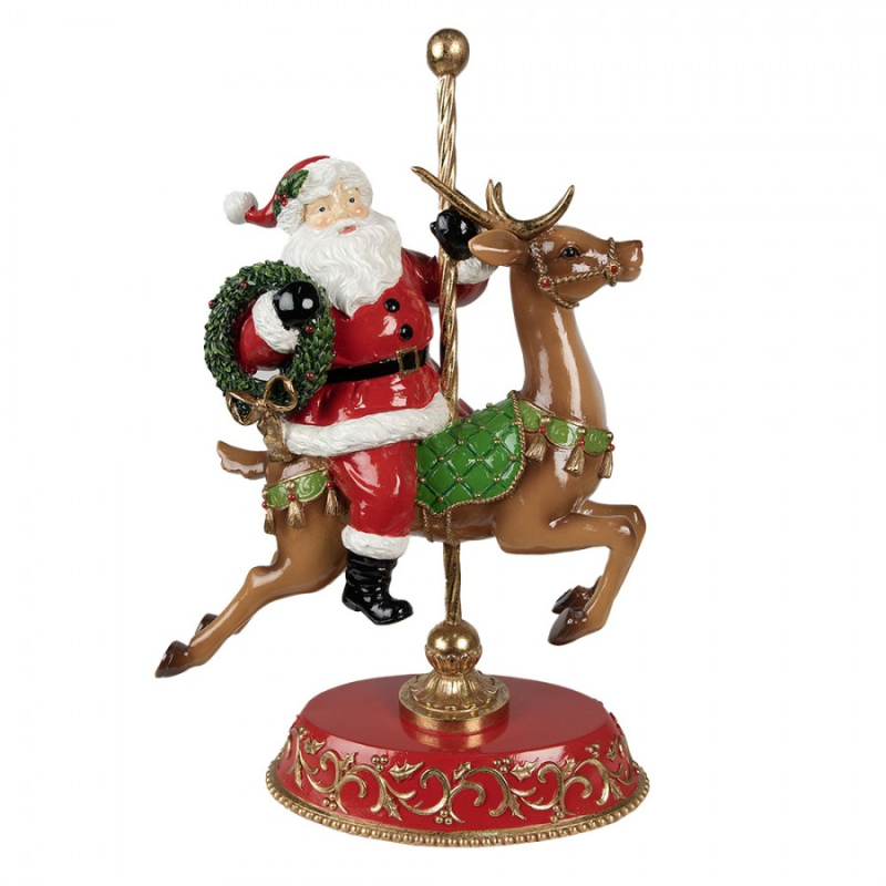 Doplňky a dekorace - Vánoční soška Santa Claus se sobem na kolotoči – 46 cm