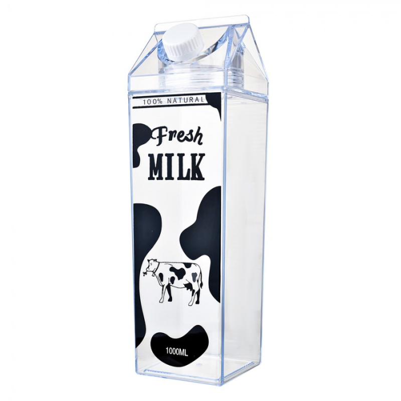 Kuchyně - Plastová průhledná láhev ve tvaru kartonového boxu Fresh Milk – 1000 ml