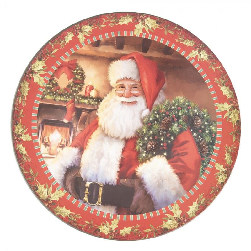 Kuchyně - Plastový servírovací talíř s vánočním motivem Santa Claus u krbu – 33 cm