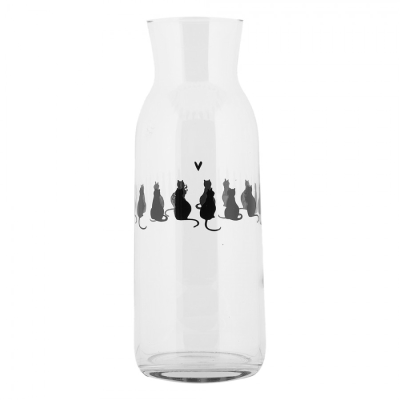 Kuchyně - Skleněná karafa na vodu s kočičkami a srdíčkem – 1000 ml