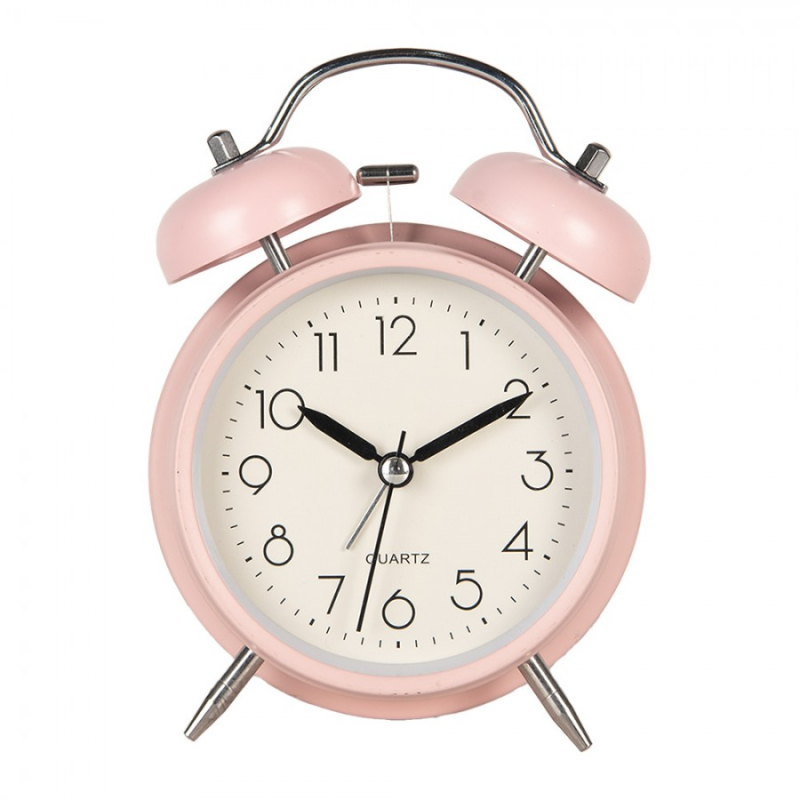 Doplňky a dekorace - Růžový klasický budík s černými indexy Ronand – 12x6x17 cm