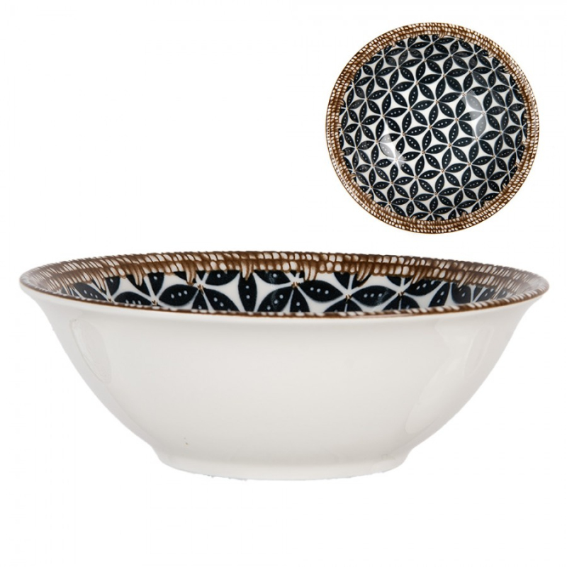 Kuchyně - Černo-bílá miska s mozaikou a hnědým okrajem Sjoerd – 350 ml