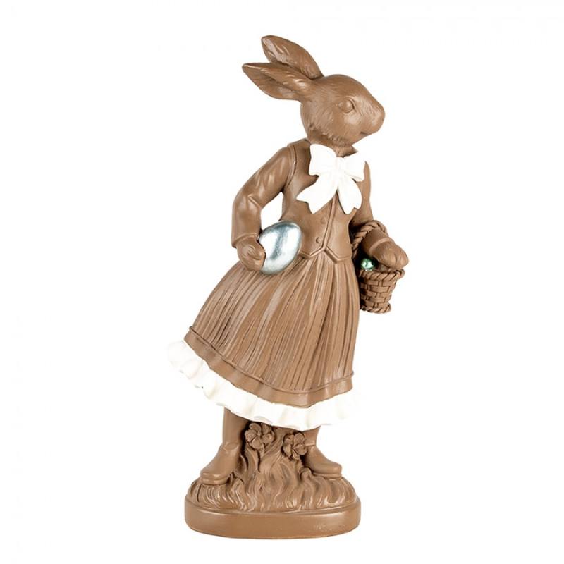 Doplňky a dekorace - Dekorace čokoládový králíček s bílou mašlí a stříbrným vajíčkem Zoete Pasen – 39 cm
