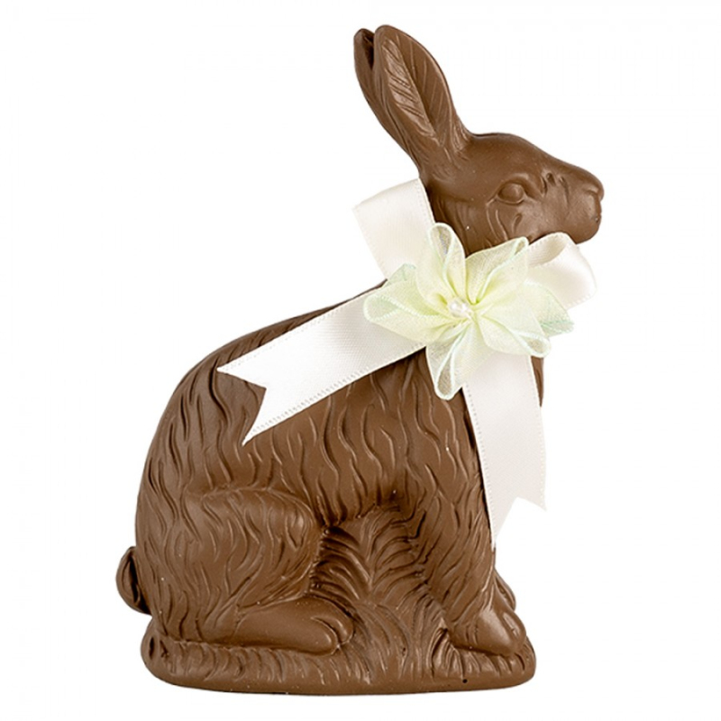 Doplňky a dekorace - Dekorace sedící čokoládový králík s bílou mašlí Zoete Pasen – 9x4x13 cm