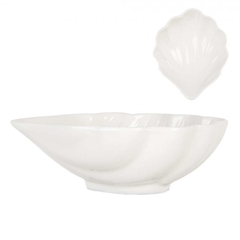 Kuchyně - Bílá porcelánová miska ve tvaru mušle – 12x10x4 cm