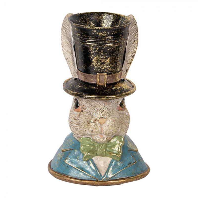 Doplňky a dekorace - Dekorace velká busta králíka se zeleným motýlkem v klobouku – 29 cm