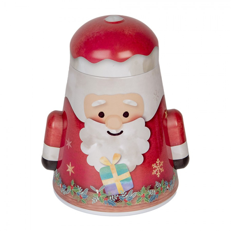 Doplňky a dekorace - Tvarovaná kovová krabička Santa Clause – 12x10x15 cm