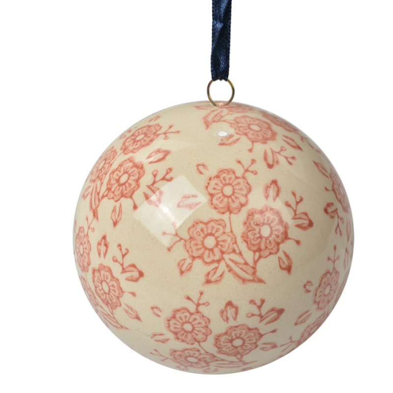 Doplňky a dekorace - Béžovo-oranžová závěsná ozdoba keramická koule s květy Kaatje III M – 8 cm