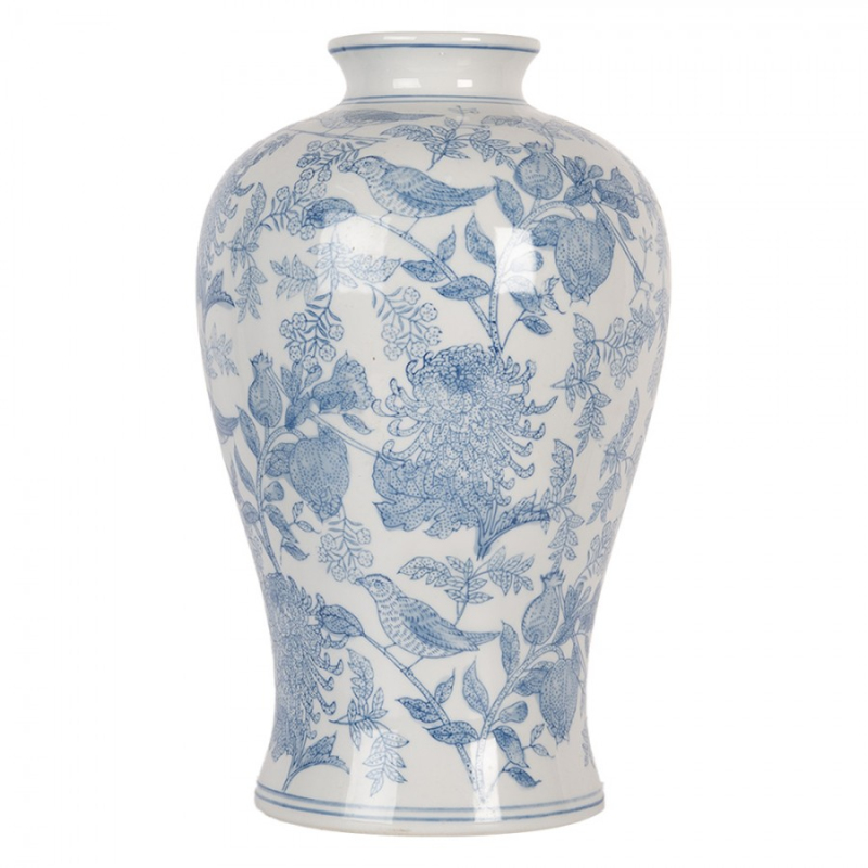 Doplňky a dekorace - Keramická váza v čínském stylu s modrým dekorem s ptáčkem Jeltje II – 17x32 cm