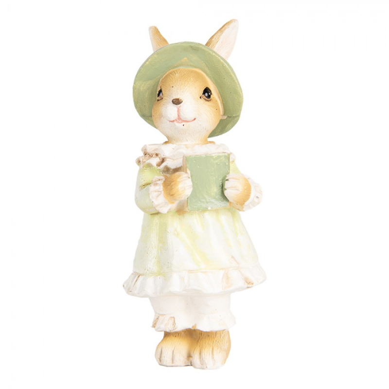 Doplňky a dekorace - Velikonoční dekorace malá zaječice v zelených šatičkách s knížkou pohádek – 11 cm