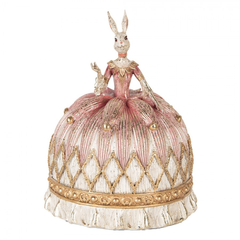 Doplňky a dekorace - Dekorace ve vintage stylu bílá zaječice v růžových slavnostních šatech – 23x28 cm