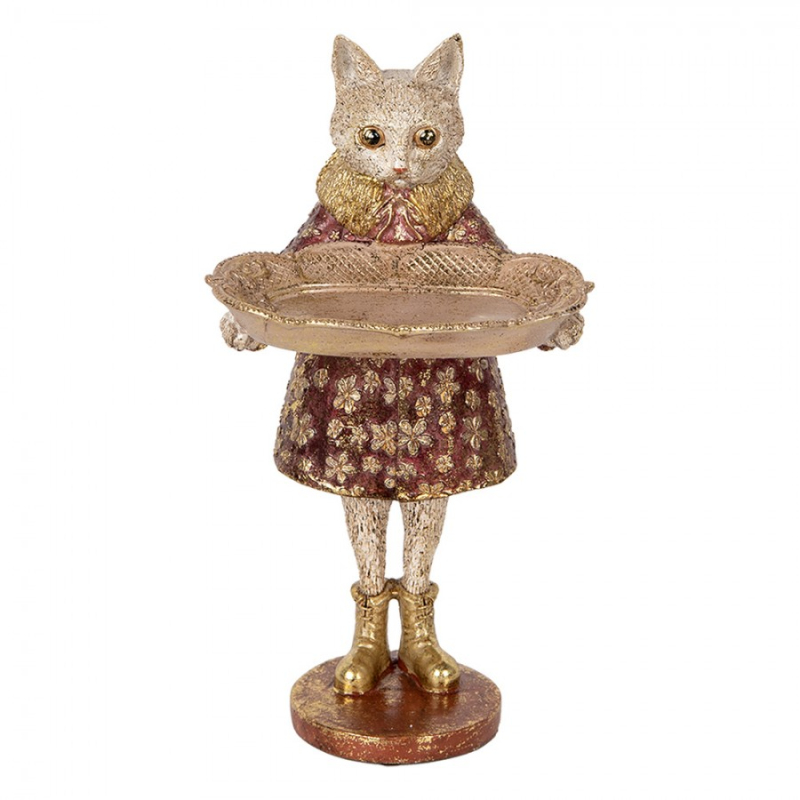 Doplňky a dekorace - Vintage dekorace bílá kočka s tácem a zlatou patinou – 27 cm