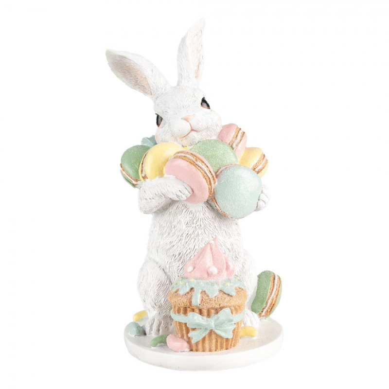Doplňky a dekorace - Velikonoční dekorace bílý zajíček s makronkami a cupcakem – 25 cm