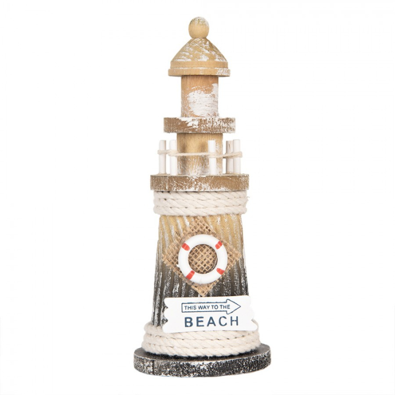 Doplňky a dekorace - Dekorace hnědý dřevěný maják s cedulí Beach – 8x19 cm