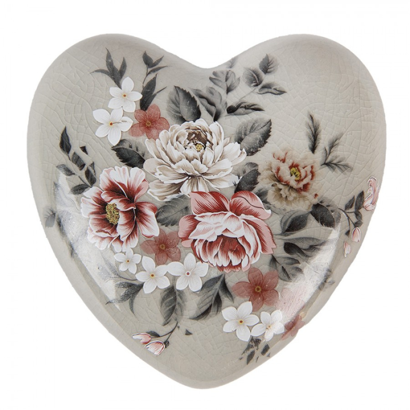 Doplňky a dekorace - Keramické srdce s šedou glazurou a květy Masselin – 11x11x4 cm