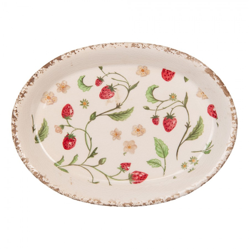 Kuchyně - Keramický servírovací talíř / podnos s dekorem jahod Bertjan – 25x18x3 cm