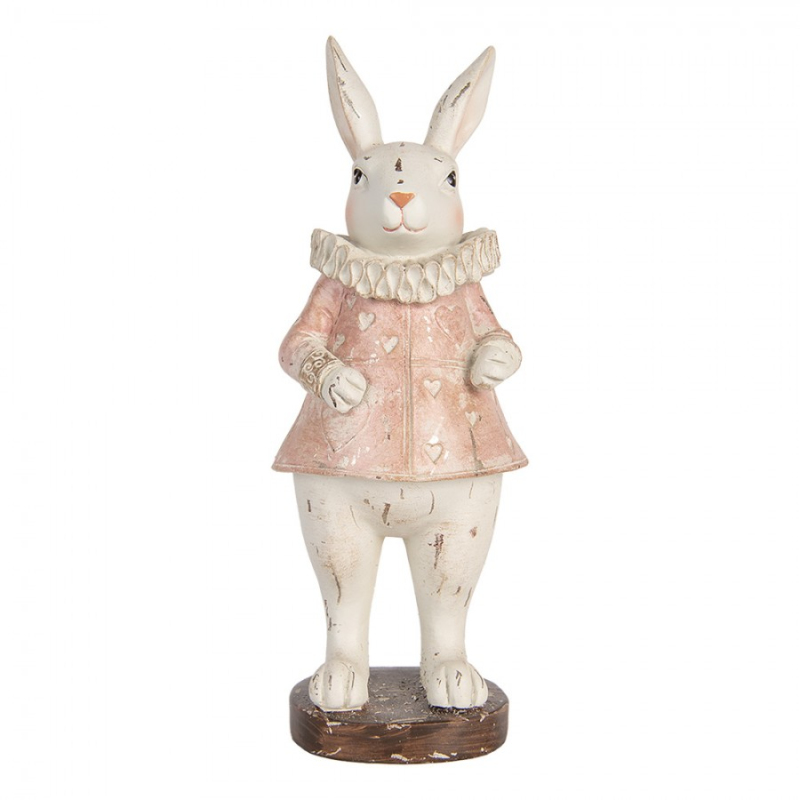 Doplňky a dekorace - Dekorace socha bílého králíčka v růžovém oblečku s límcem – 29 cm