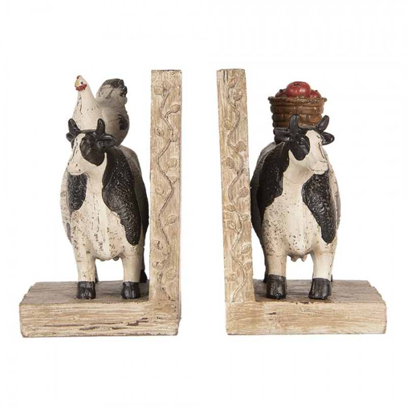 Doplňky a dekorace - Zarážky na knihy ve tvaru kraviček se slepicí a košíkem – 2 x 17x10x14 cm