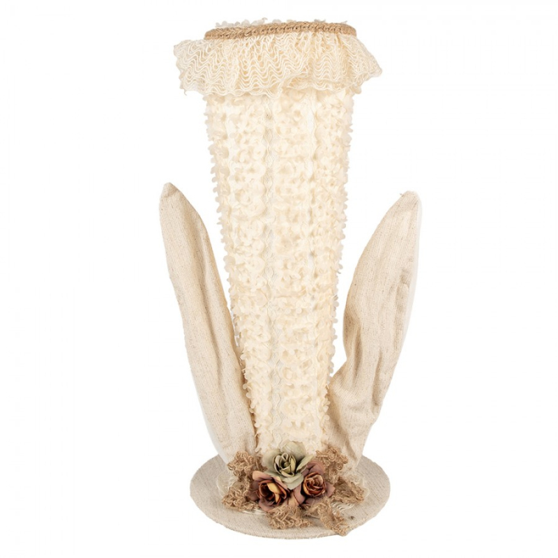 Doplňky a dekorace - Béžový klobouk s králičíma ušima – textilní dekorace – 20x20x45 cm