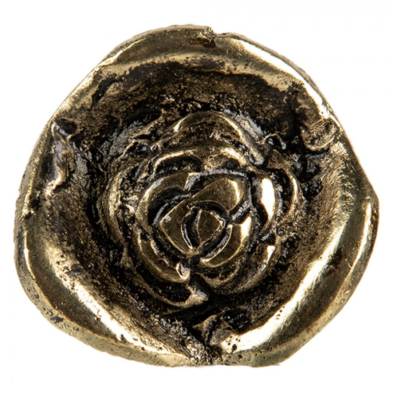 Doplňky a dekorace - Zlatá kovová úchytka ve tvaru růže s patinou – 3x3 cm