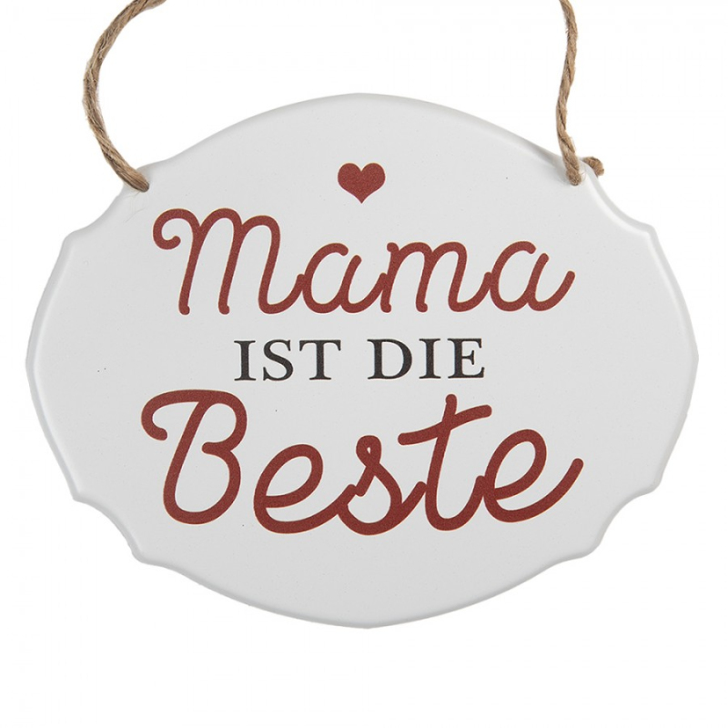 Doplňky a dekorace - Bílá závěsná kovová cedule Mama ist die Best 18x15 cm