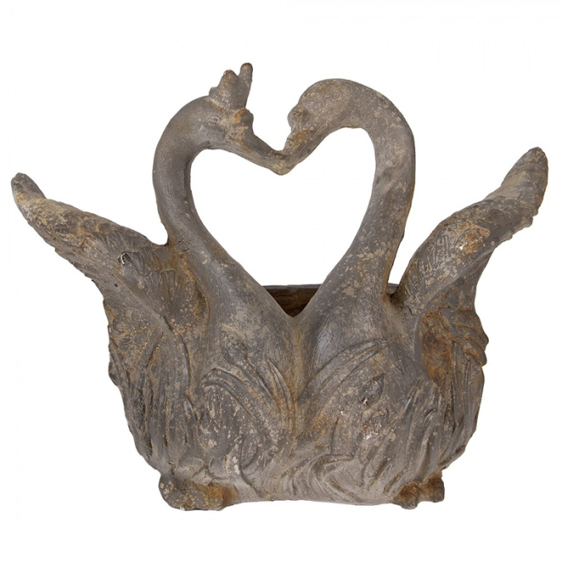 Doplňky a dekorace - Šedý květináč zamilované labutě – 49x27x37 cm