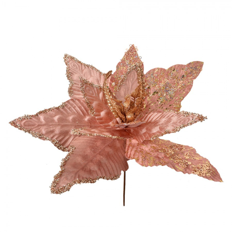 Doplňky a dekorace - Růžovo-zlatá umělá rostlina pryšec / vánoční hvězda Poinsettia – 44x58 cm