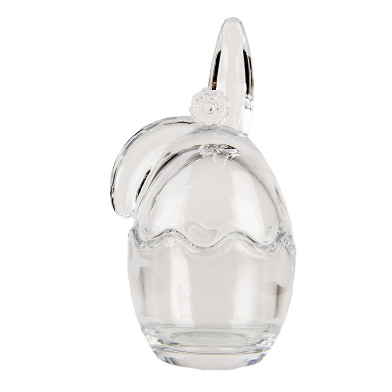 Kuchyně - Skleněná dóza ve tvaru vajíčka s králičíma ušima a květinou Rikki – 6x6x12 cm